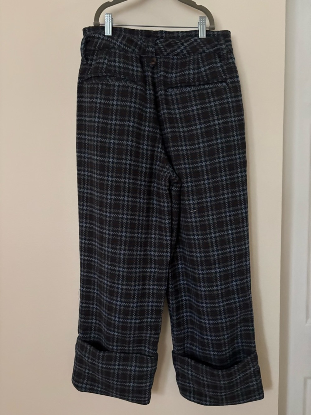 Free People Black and Blue Plaid Cropped Wide-Leg Pants - Picture 2 of 3